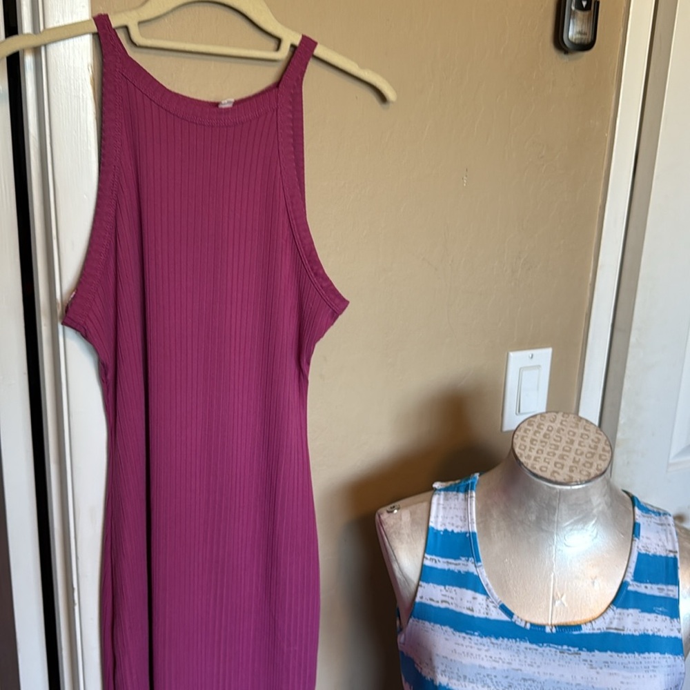 Bundle 2 knit long dresses- Hippie Rose Pink And  Blue&white Strappy back Dress - Picture 3 of 15